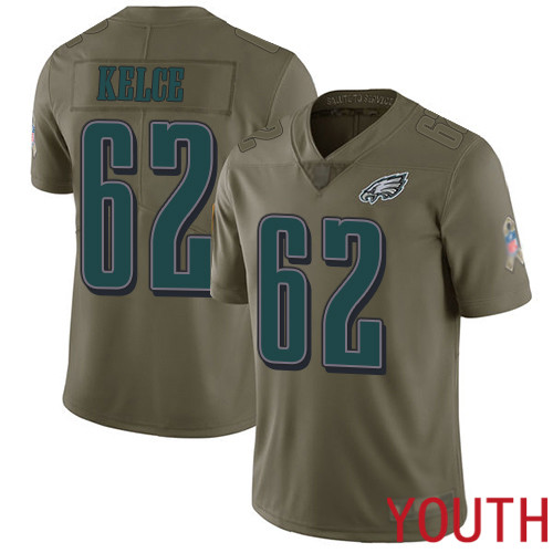 Youth Philadelphia Eagles #62 Jason Kelce Limited Olive 2017 Salute to Service Football NFL Jersey->youth nfl jersey->Youth Jersey